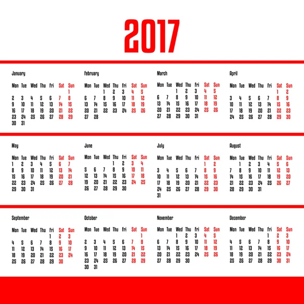 Modèle de calendrier 2017 — Image vectorielle