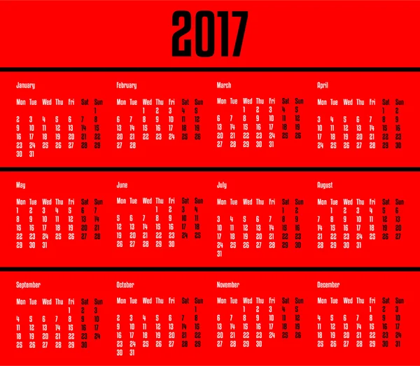 Modelo de calendário 2017 — Vetor de Stock