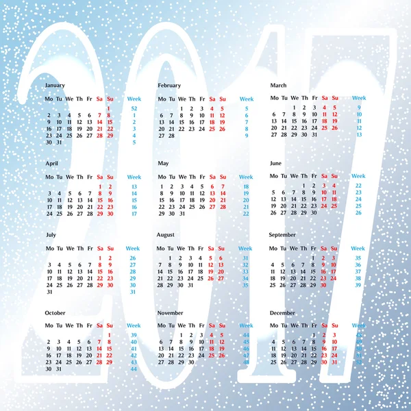 Modèle de calendrier 2017 — Image vectorielle