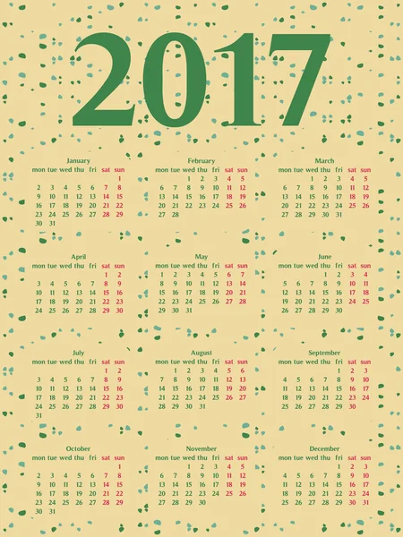 2017 szablon kalendarza roku. Kolorowy Design dekoracyjny. — Wektor stockowy