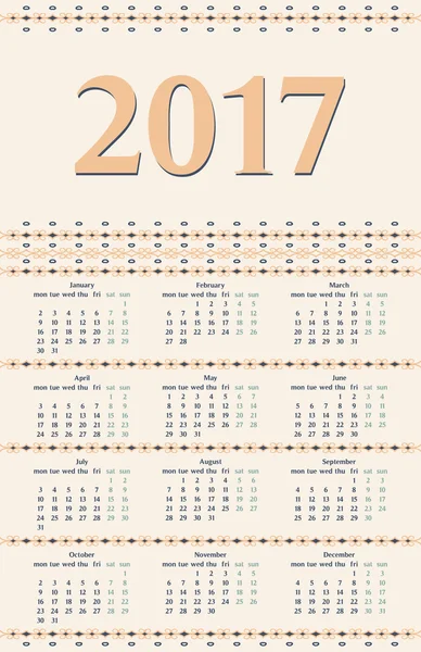 2017 año calendario template.Colorful diseño decorativo . — Archivo Imágenes Vectoriales