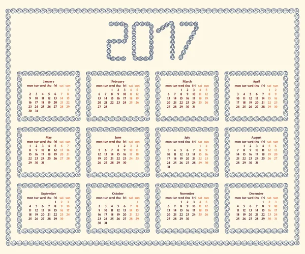 2017 year calendar template.Colorful decorative design. — Stock Vector