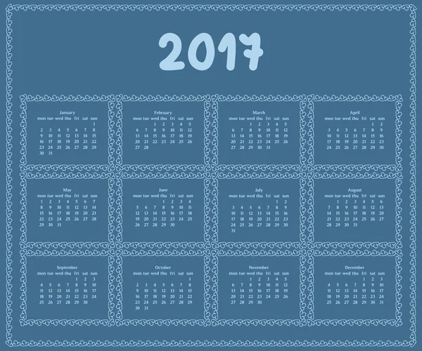 2017 año calendario template.Colorful diseño decorativo . — Vector de stock