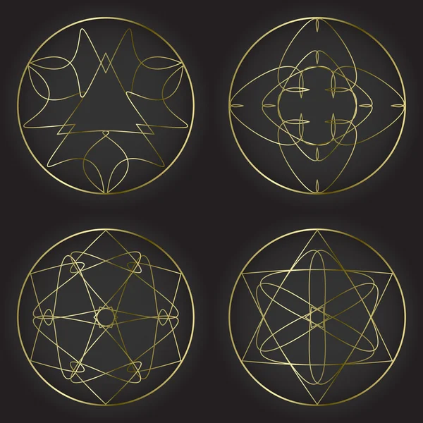 Yuvarlak dekoratif çerçeveler ayarlayın. Daire tasarım şablonları koleksiyonu. Altın anahat dekor.
