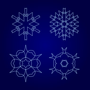 Dekoratif kar taneleri seti, kış tasarım şablonları koleksiyonu, mavi renk