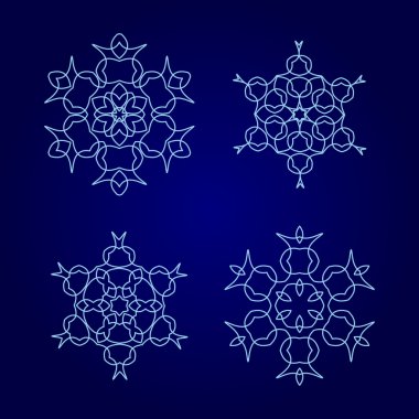 Dekoratif kar taneleri seti, kış tasarım şablonları koleksiyonu, mavi renk