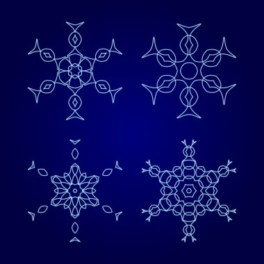 Dekoratif kar taneleri seti, kış tasarım şablonları koleksiyonu, mavi renk