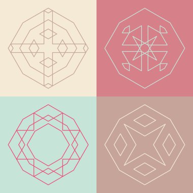 Vektör logo tasarım şablonları ve desenleri koleksiyonu. Soyut yuvarlak simgeler. Yaratıcı dairesel semboller kümesi.