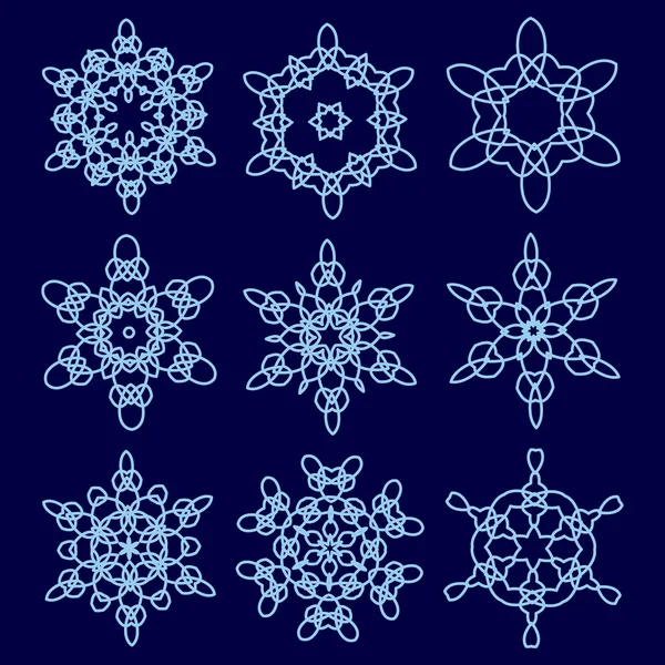 装飾的な雪片のセット、冬のデザインテンプレートのコレクション、青い色 — ストックベクタ