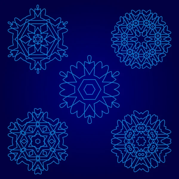 Dekoratif kar taneleri seti, kış tasarım şablonları koleksiyonu, mavi renk — Stok Vektör