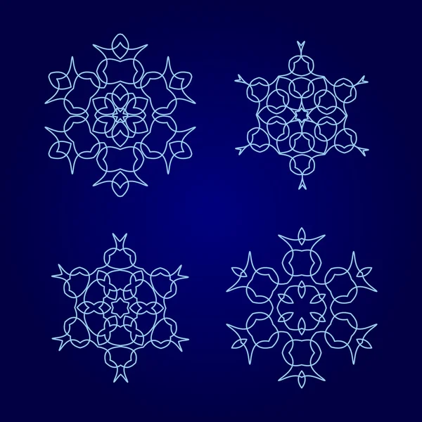 Dekoratif kar taneleri seti, kış tasarım şablonları koleksiyonu, mavi renk