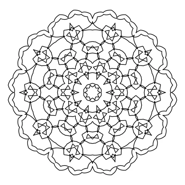 圆的几何花纹。花边圆设计模板。抽象的单声道线背景。曼陀罗图 — 图库矢量图片