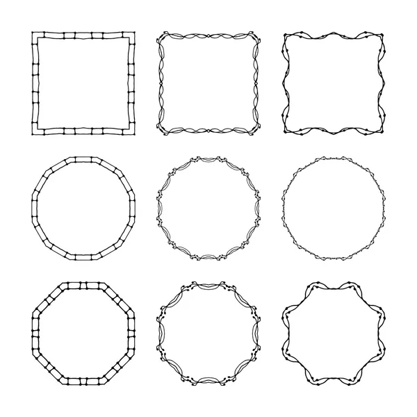 Conjunto de desenhado à mão, armações decorativas doodle e bordas. Modelos de design de linha mono, isolados em fundo branco —  Vetores de Stock