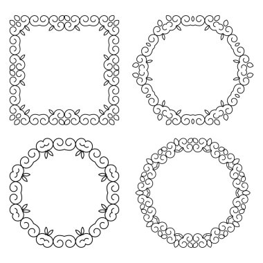 Dekoratif çerçeveleri ve borders kümesi. Mono satırı tasarım şablonları, beyaz arka plan üzerinde izole