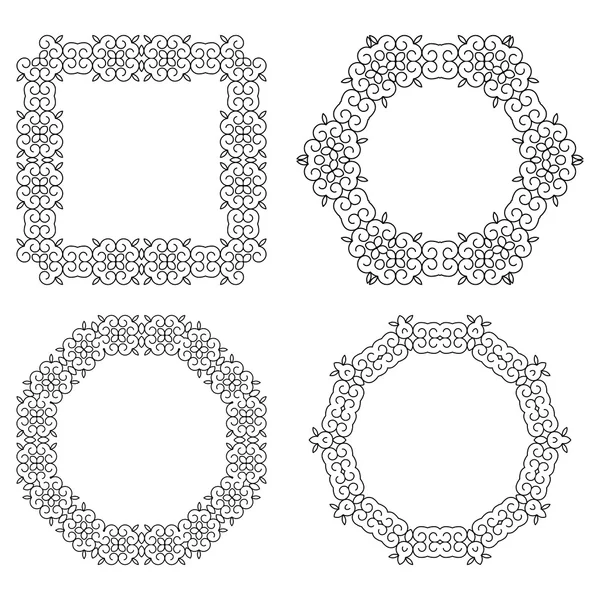 Набор декоративных рамок и границ. Шаблоны: Моно линии дизайна, изолированные на белом фоне — стоковый вектор