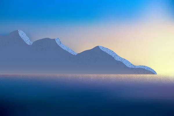 Prachtige Zonsondergang Kust Rotsen Landschap Met Uitzicht Zee Bergen Lucht — Stockvector