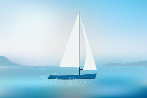 Парусная яхта на морских волнах с видом на горы при дневном свете.