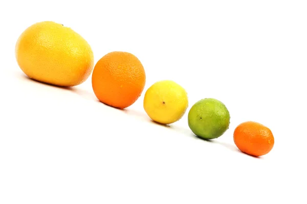 Owoce cytrusowe leży na wzniesieniu na białym tle — Zdjęcie stockowe