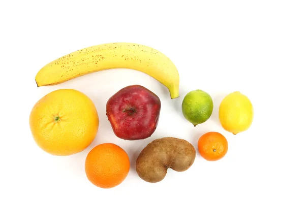 Набір різних фруктів на білому тлі — стокове фото