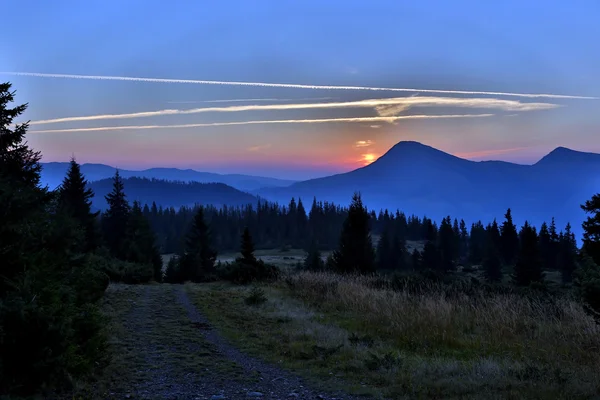 Šťavnaté sunrise v lesích a horských oblastech — Stock fotografie