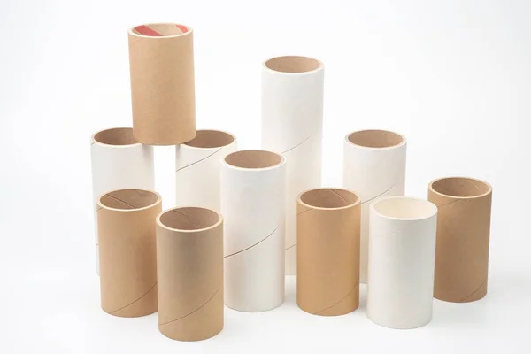 Cardboard Paper Tubes Pipes White Background — Stock Photo, Image