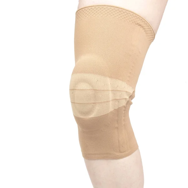 Bandage Fixing Injured Knee Human Leg White Background Medicine Sports Royalty Free Stock Photos