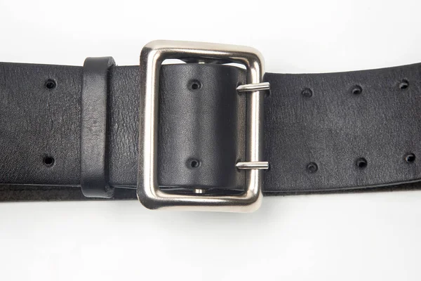 Cinturón Cuero Negro Sobre Fondo Blanco —  Fotos de Stock