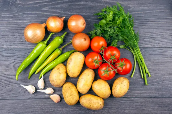 Rohes Gemüse Vor Dem Kochen Zum Braten Und Schmoren Der — Stockfoto
