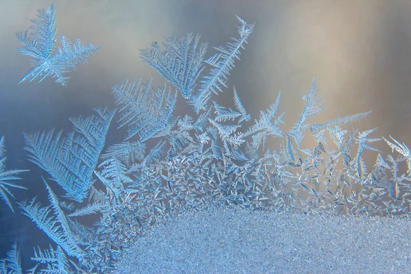 Frosty Patterns Window Glass Closeup Natural Textures Backgrounds Ice Patterns — Stock Photo, Image