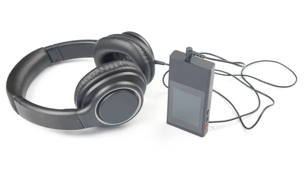 Headphones Listening Music Digital Audio Player White Background — Stock Photo, Image