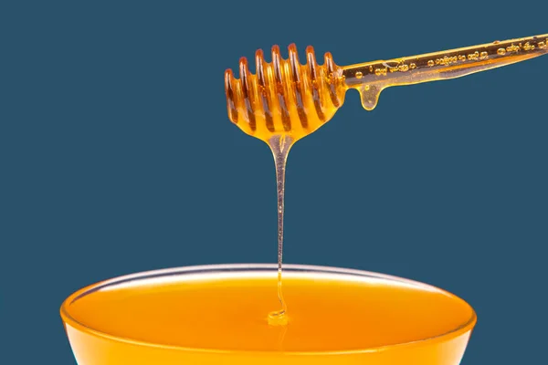 Fresh Honey Drips Spoon Plate Organic Vitamin Health Food — Stock Photo, Image