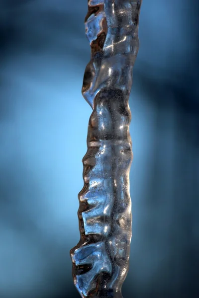 Transparent icicle close up against the sky — Stock Photo, Image