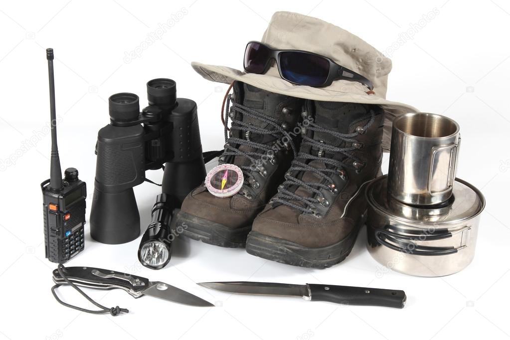 set of different items for Hiking