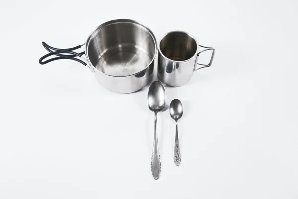 Set of metal utensils for tourism Stock Picture