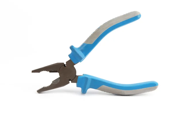 Pliers with blue and grey handles on white background — Stock Photo, Image