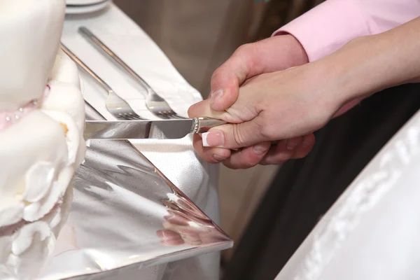 The bride and groom cut the cake — Stock Photo, Image