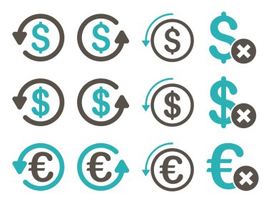 Dolar ve Euro ters ibraz düz vektör Icon Set