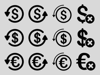 Dolar ve Euro ters ibraz düz vektör Icon Set