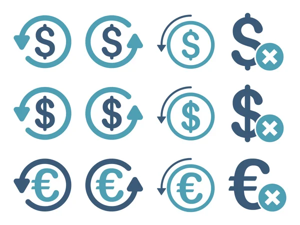 Dollar And Euro Chargeback Flat Vector Icon Set — Stock Vector