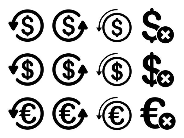 Dollar en Euro Chargeback Flat Vector Icon Set — Stockvector