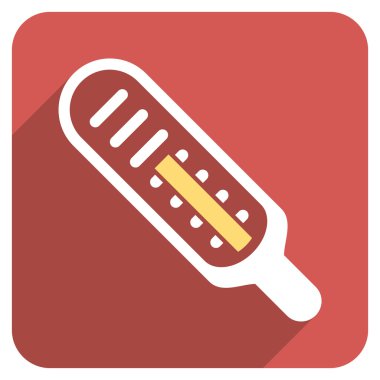 Uzun gölge ile termometre düz yuvarlak kare simgesi