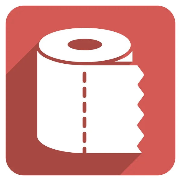 Toalettpapper rulle platt avrundat fyrkantig ikon med Long Shadow — Stock vektor