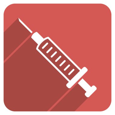 Uzun gölge ile şırınga düz yuvarlak kare simgesi