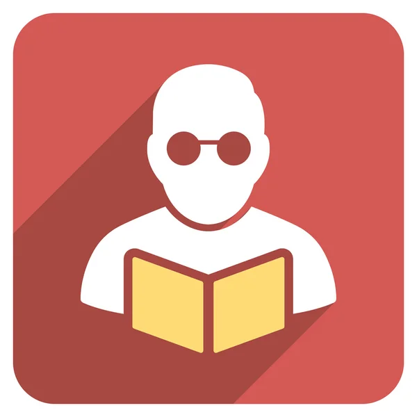 Student Reading Book Flat Rounded Square Icon with Long Shadow — 图库矢量图片