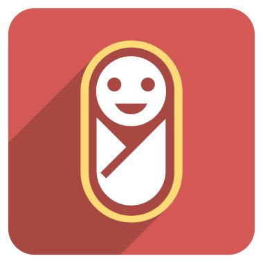 Yeni doğan düz kare simgesi uzun gölge ile yuvarlak