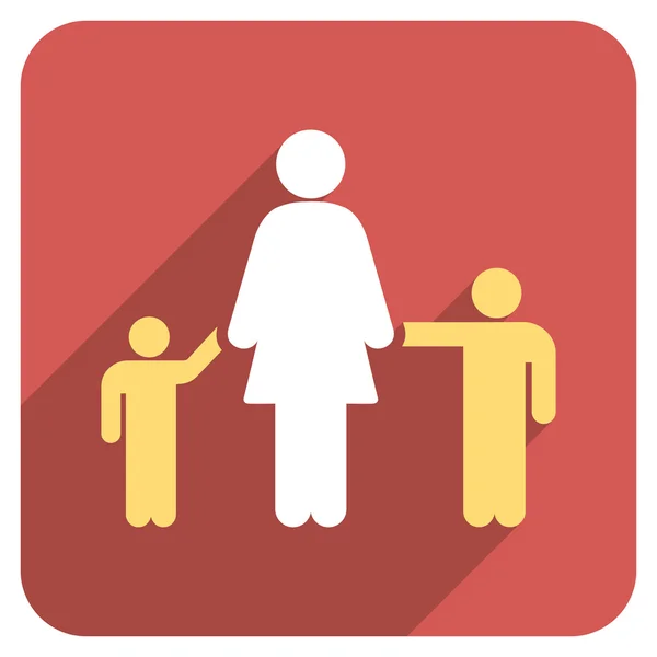 Icono cuadrado redondeado plano de la madre y de los niños con sombra larga — Vector de stock