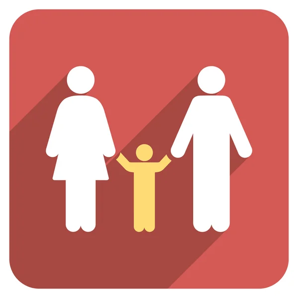 Parents And Child Flat Rounded Square Icon with Long Shadow — 스톡 벡터