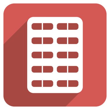 Uzun gölge ile hap Blister düz yuvarlak kare simgesi