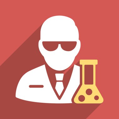 Flask düz Longshadow kare simgesi olan bilim adamı