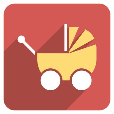 Çocuk arabası düz yuvarlak kare simgesi uzun gölge ile